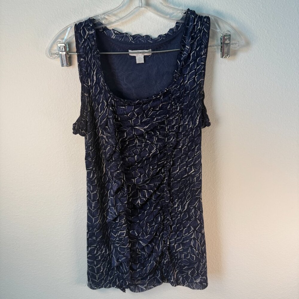 New York Company Top Navy Sleeveless Frilly Chic XS Shirt Versatile Blouse